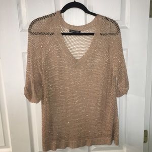 Tan sparkled open knit sweater